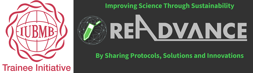 Image showing the IUBMB Trainee Initiative logo on the left and the Re-Advance logo on the right