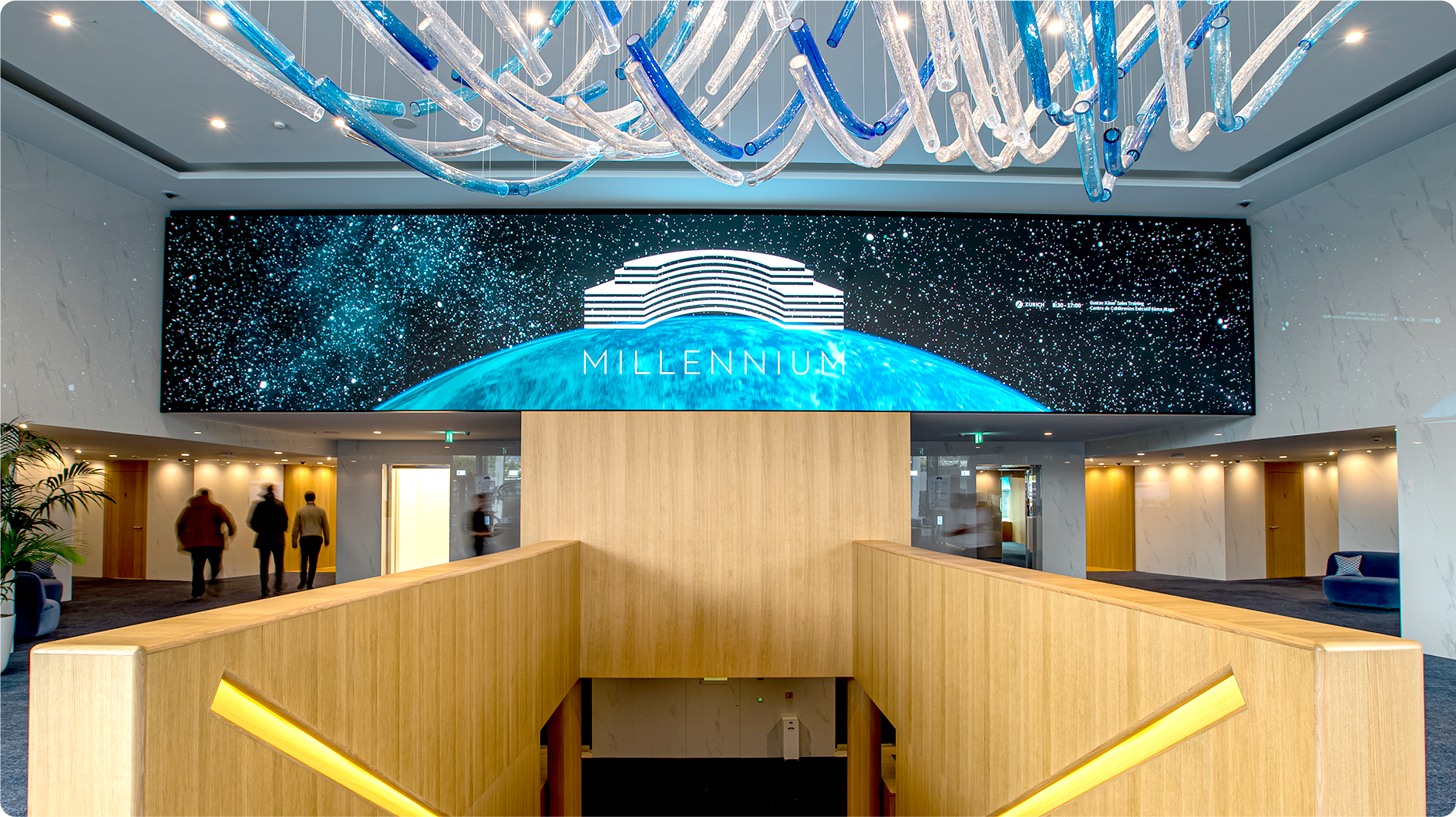 Millennium Building Lobby with LED Welcome Screen
