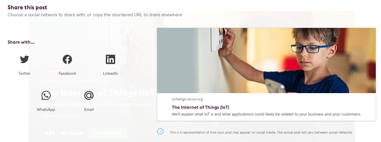 Sharing a post onto social media from Xchange Sharing a post onto social media from Xchange