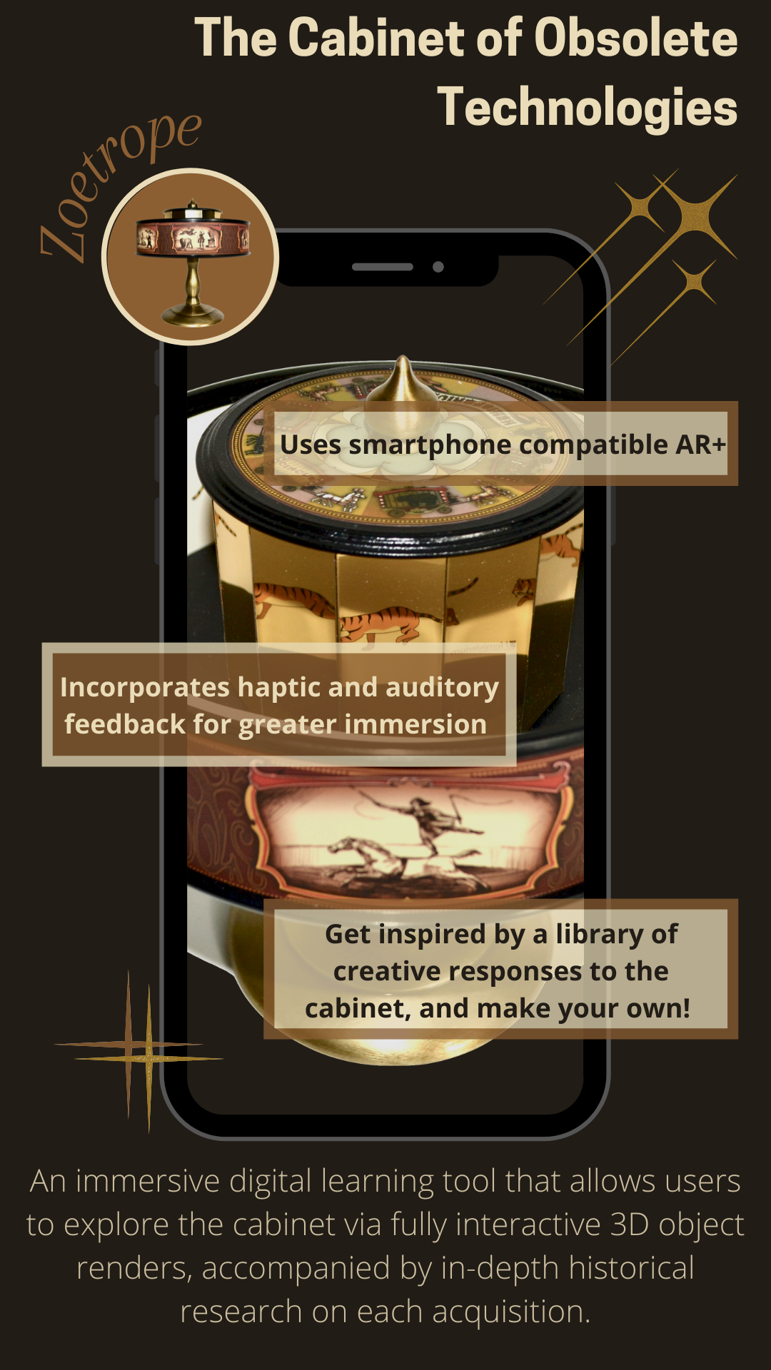 A mock-up of an instagram story promoting an AR app for ‘The Cabinet of Obsolete Technologies’