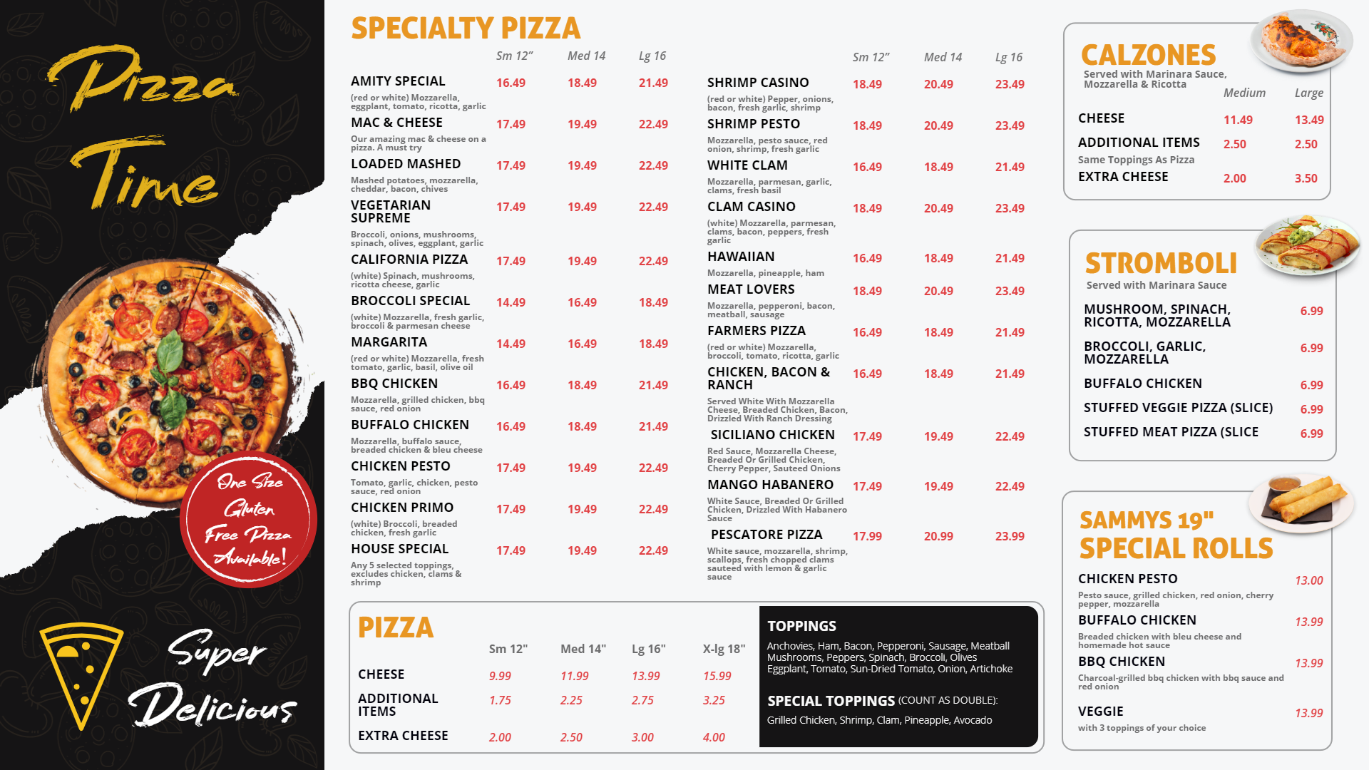 pizza menu board content idea