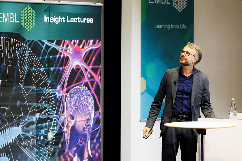 Photo of Dr Detlev Arendt standing and looking at his slides for the 2023 Insight lecture.