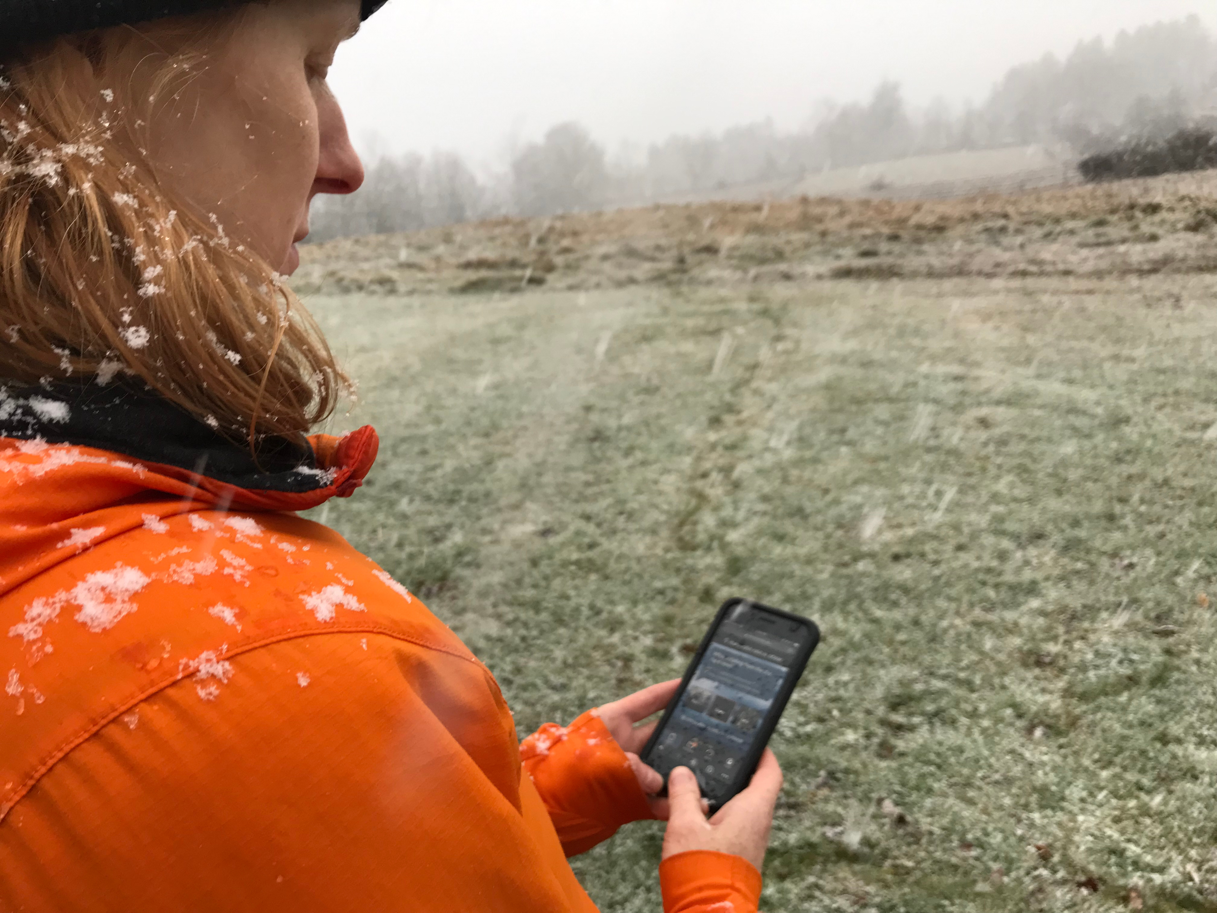 A Mountain Rain or Snow volunteer uses the smartphone app to submit a snow observation.