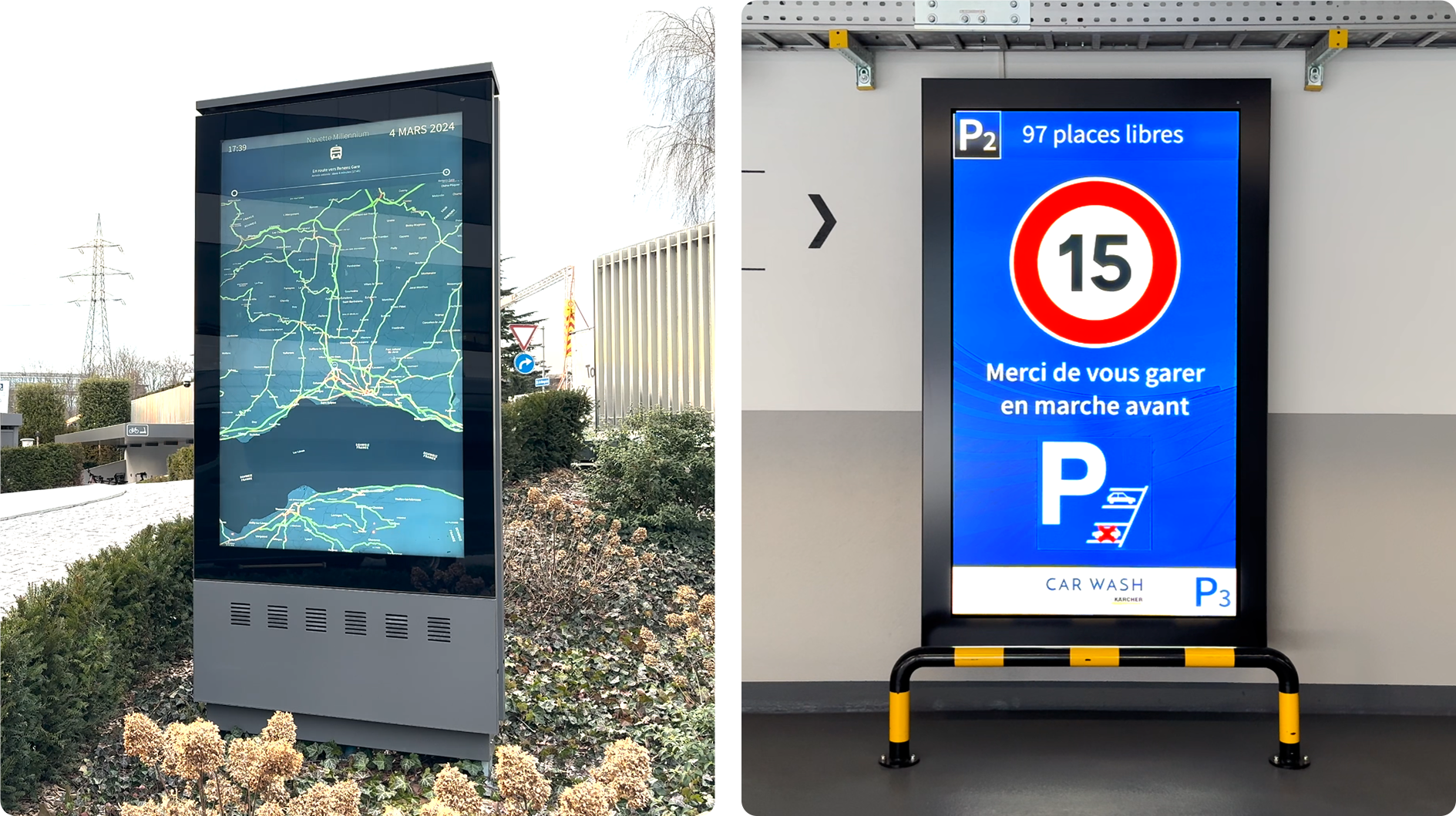 digital sigange totems at a smart building complex