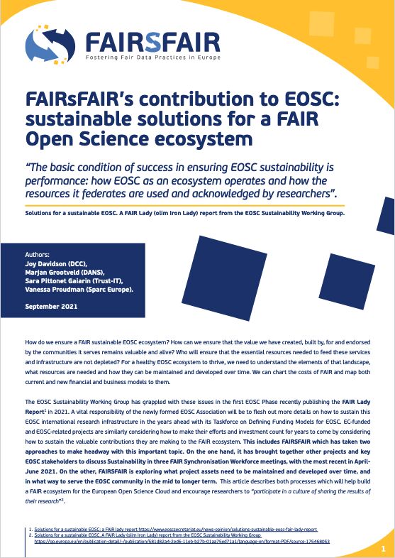 FAIRsFAIR's contribution to EOSC: sustainable solutions for a FAIR Open Science ecosystem