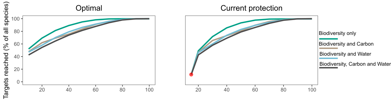 Accumulation curves for global biodiversity targets