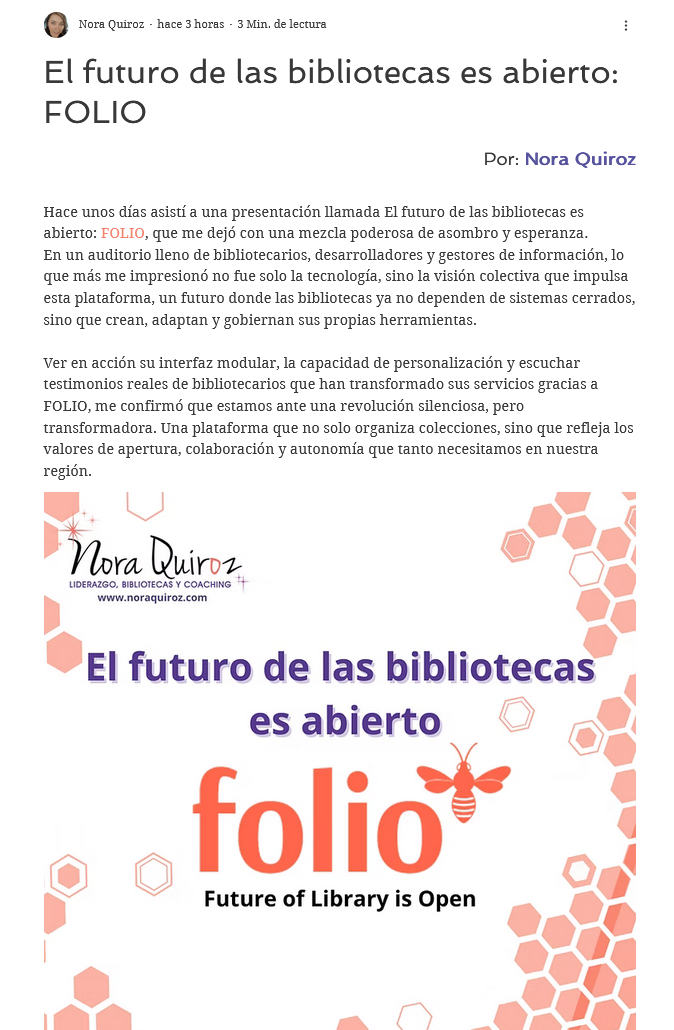 El futuro de las bibliotecas es abierto: FOLIO - Por Nora Quiroz