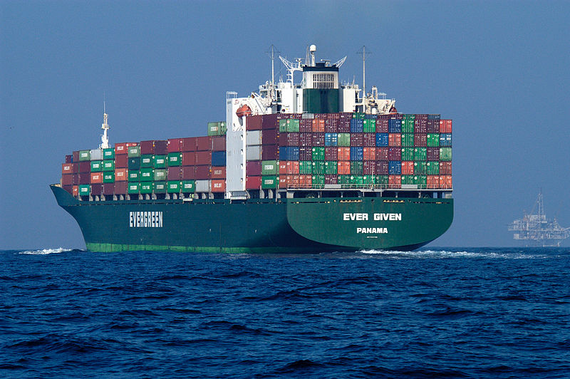 The 'Ever Given' container ship at sea