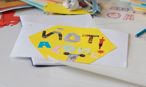 Photo of a piece of artwork titled “Not Alone” from one of the THT service users.