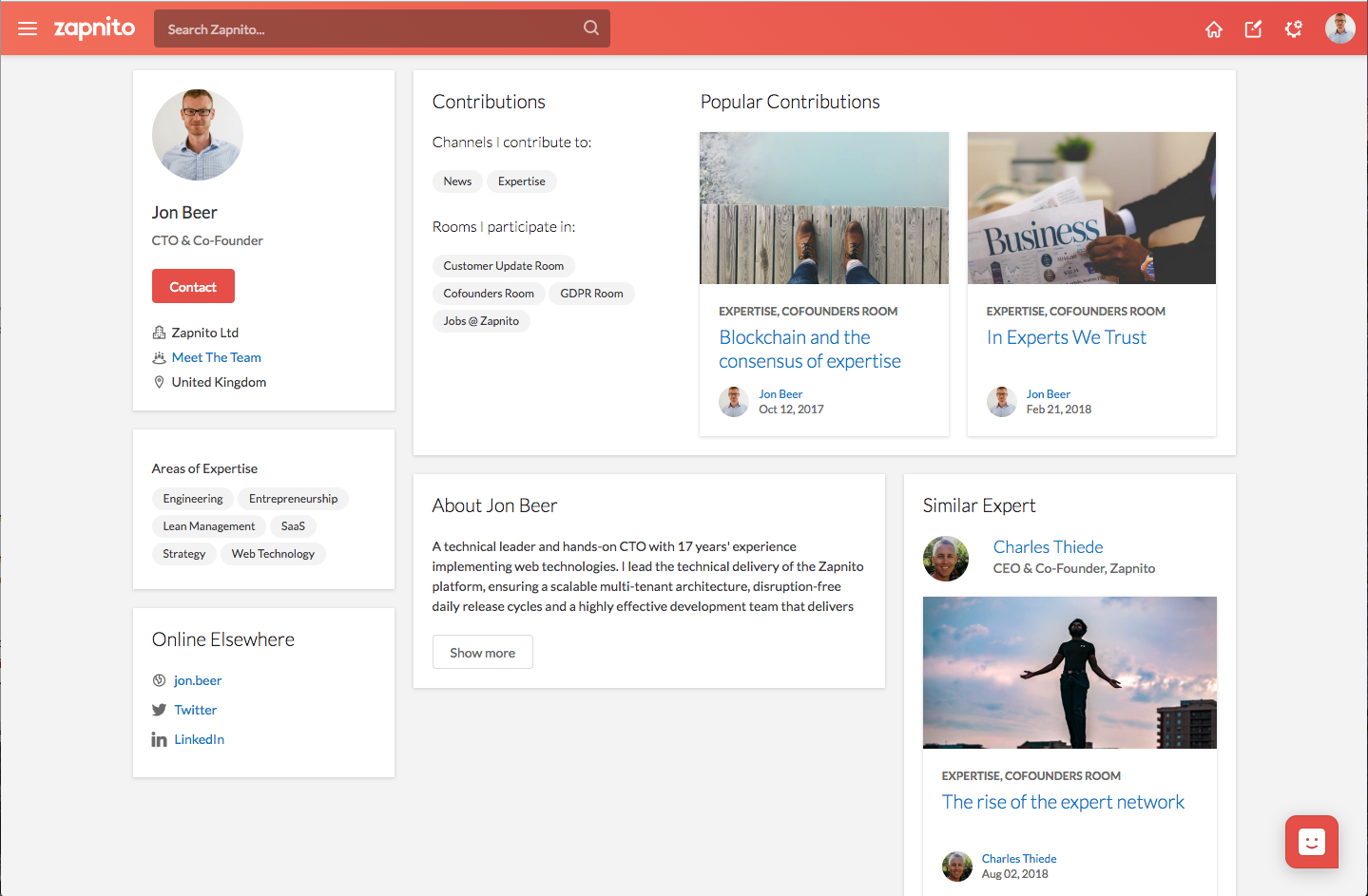 Expert profile page after alterations