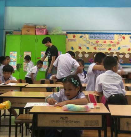 A photo of me teaching 1st graders at the Duang Prateep Foundation 