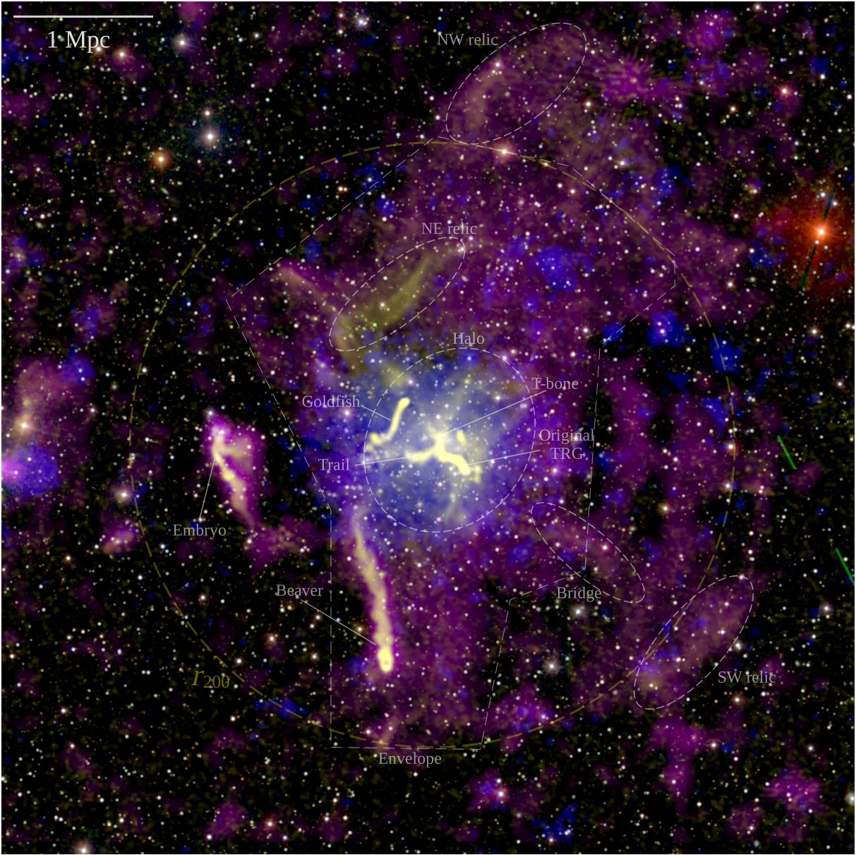 Composite image of the galaxy cluster Abell 2255. 