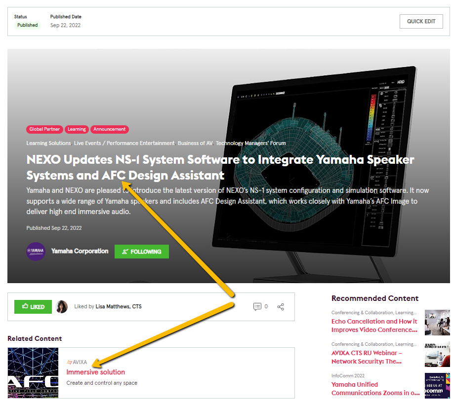 Yamaha's use of Related Content