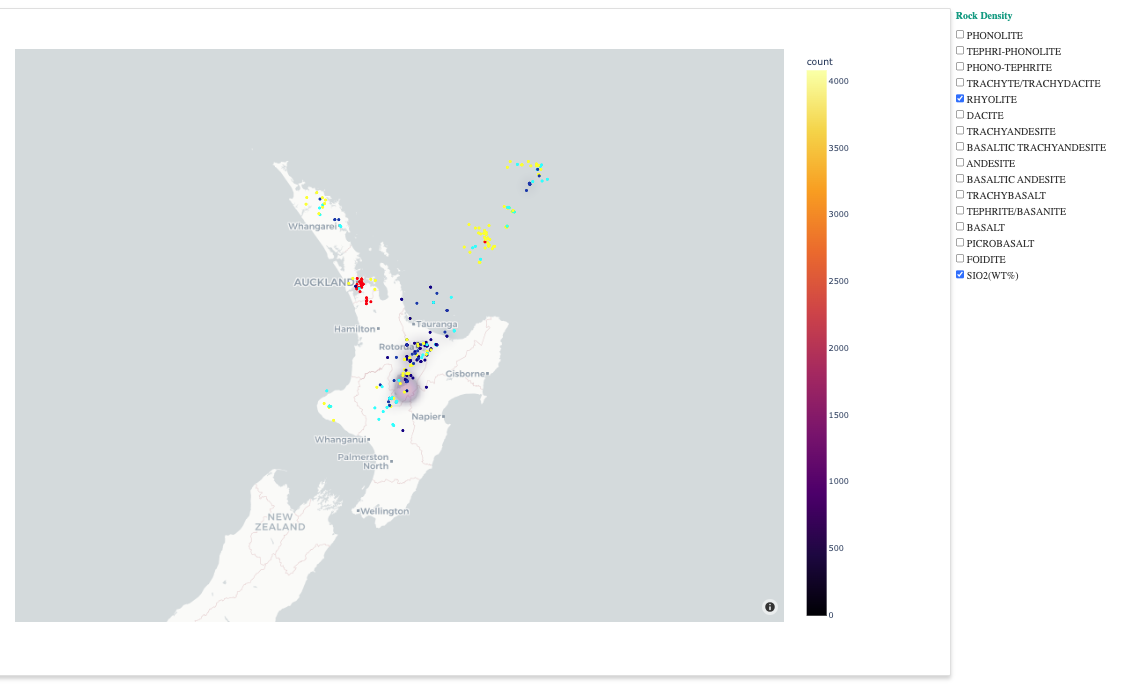 Rock density around Taupo caldera