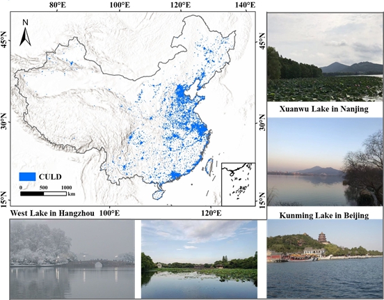 The distribution map of urban lakes in China The distribution map of urban lakes in China and photos for three famous Chinese urban lakes (West Lake in Hangzhou, photo by Mr. Dengxing CHEN and Mr. Yuanzheng CUI, Xuanwu Lake in Nanjing, photo by Ms. Linghong KE, and Kunming Lake in Beijing, photo by Mr. Chunqiao SONG)
