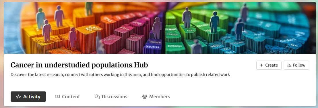 The Hub header image showing action buttons for 'Activity, Content, Discussions and Members'