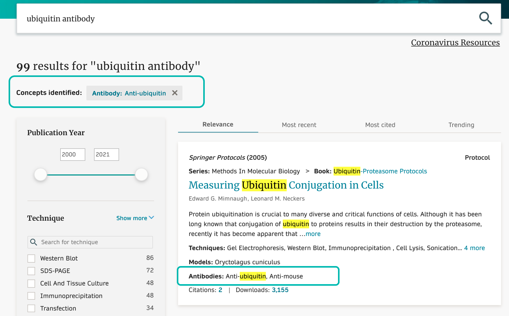 Antibody text search
