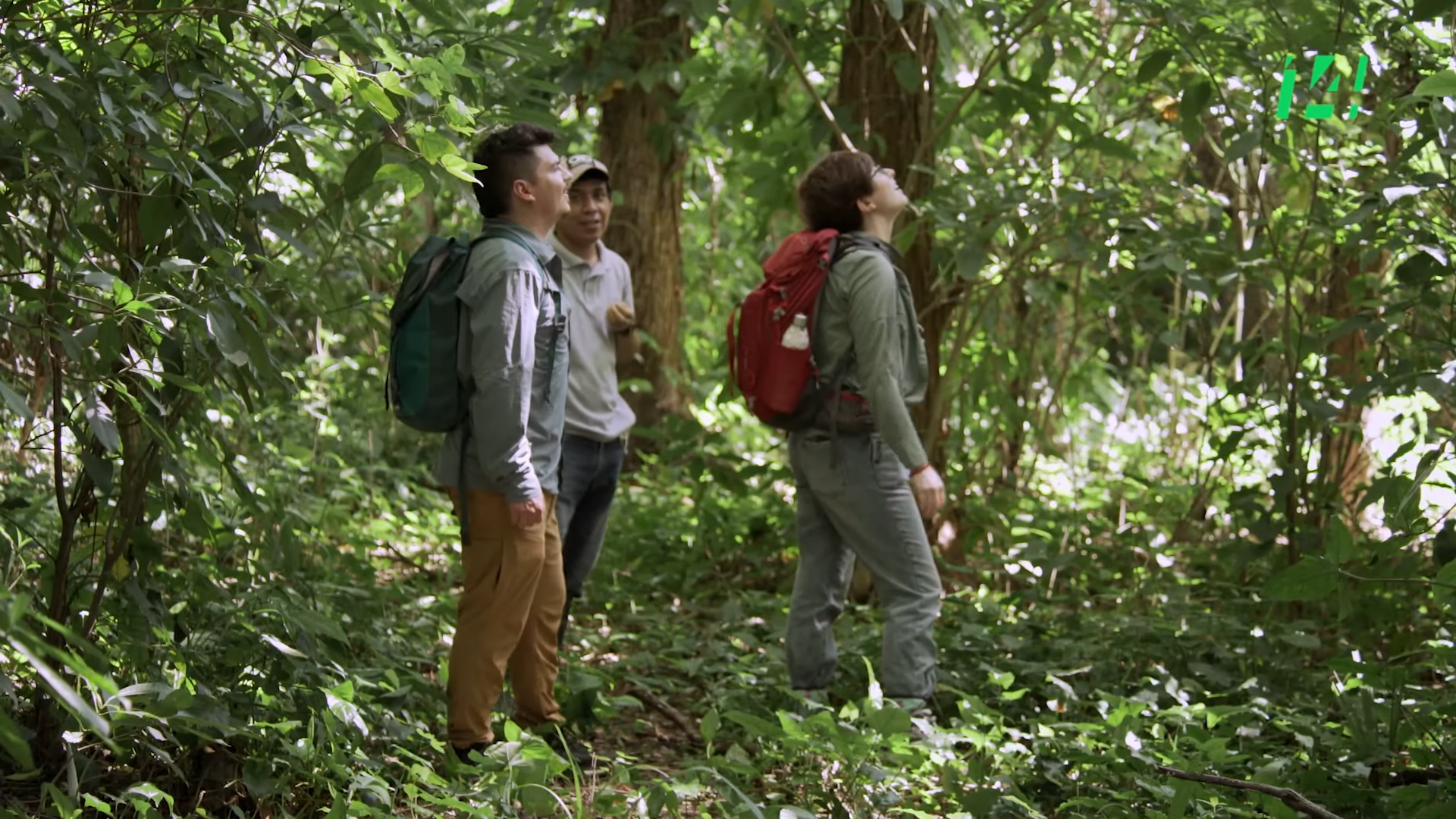 Still from documentary series: Bioguardianes (2022) Dir. Victor Garcia. From left to right: Bernie Bastien, Manuel Tejero, Raiza Pilatowsky. Source: Canal Catorce, Mexico. 