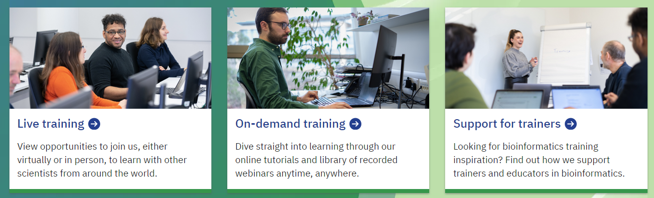 EMBL-EBI provides live training courses, on-demand training and support for trainers
