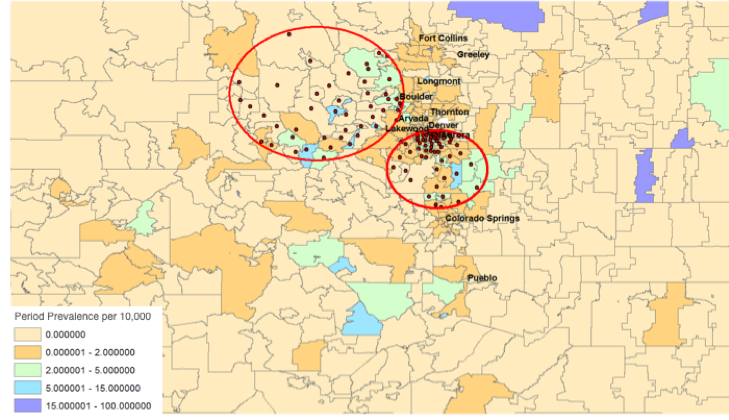 Significant clusters of NTM cases in Colorado