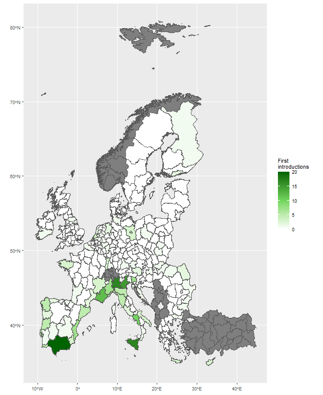 First introductions per NUTS2 regions