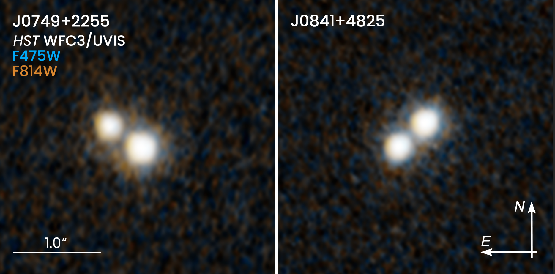 HST images of two dual quasars showing two close point sources