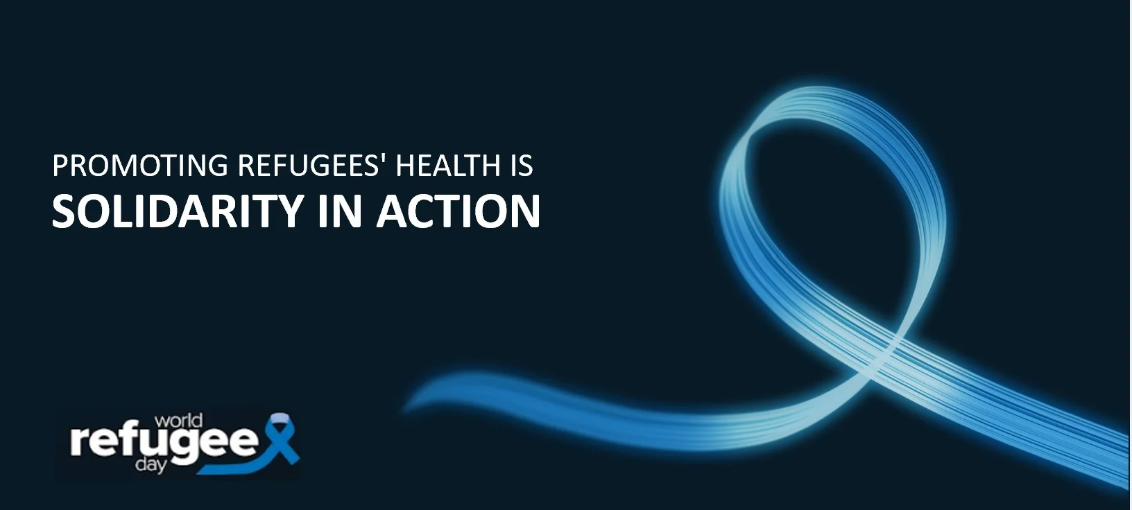 2025 dark blue banner with light blue ribon for UN day of reugees