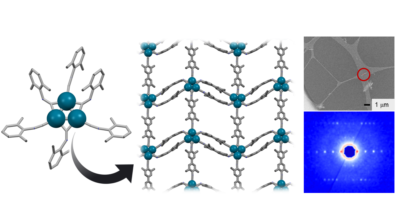  3D-ED structure with real space TEM microscopy image and an unwarped precession image from the 3D-ED data