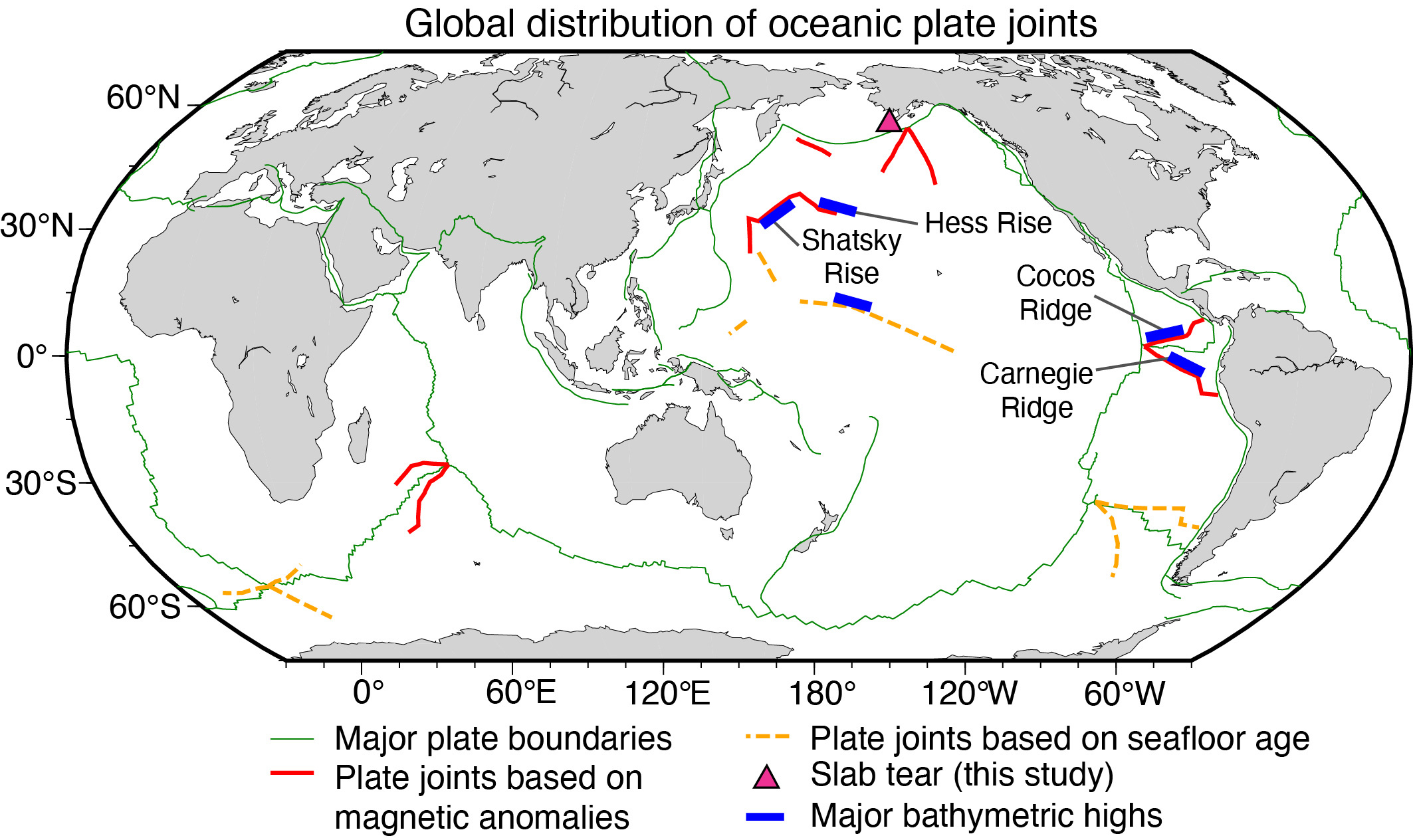 Tanımlanan okyanus plakası eklemlerinin haritası