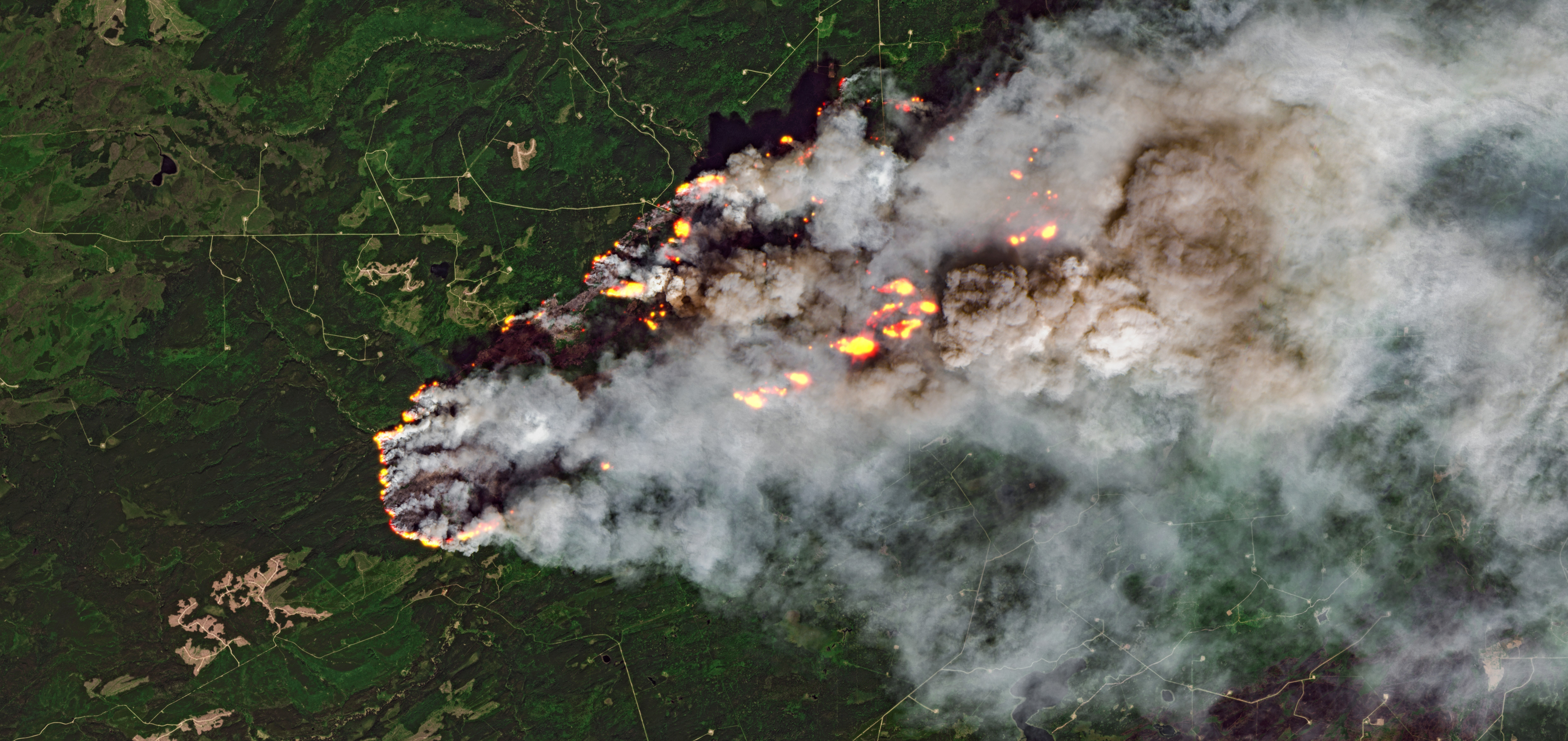 Satellite imagery of the West Kiskatinaw River Wildfire in British Columbia Canada on June 7, 2023. Source: Copernicus Sentinel data 2023, CC BY 2.0, via Wikimedia Commons. Satellite imagery of the West Kiskatinaw River Wildfire in British Columbia Canada on June 7, 2023. Source: Copernicus Sentinel data 2023, CC BY 2.0, via Wikimedia Commons.