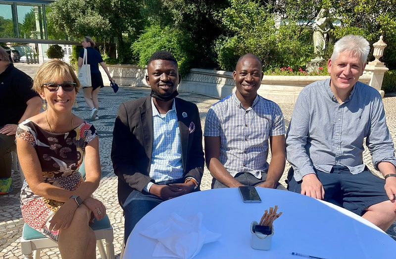 IUBMB President Alexandra Newton and President Elect Dario Alessi with the IUBMB YSF awardees Teibo John and Olorunfemi Molehin