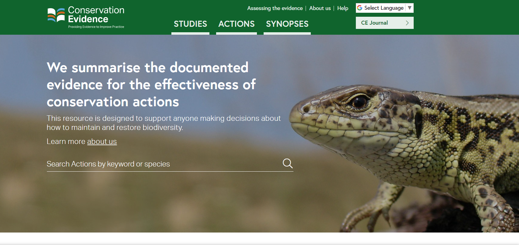 Photo of Conservation Evidence website