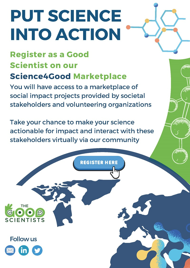 The Good Scientists leaflet for volunteers Leaflet designed to ask for volunteers among scientists to join The Good Scientists initiative