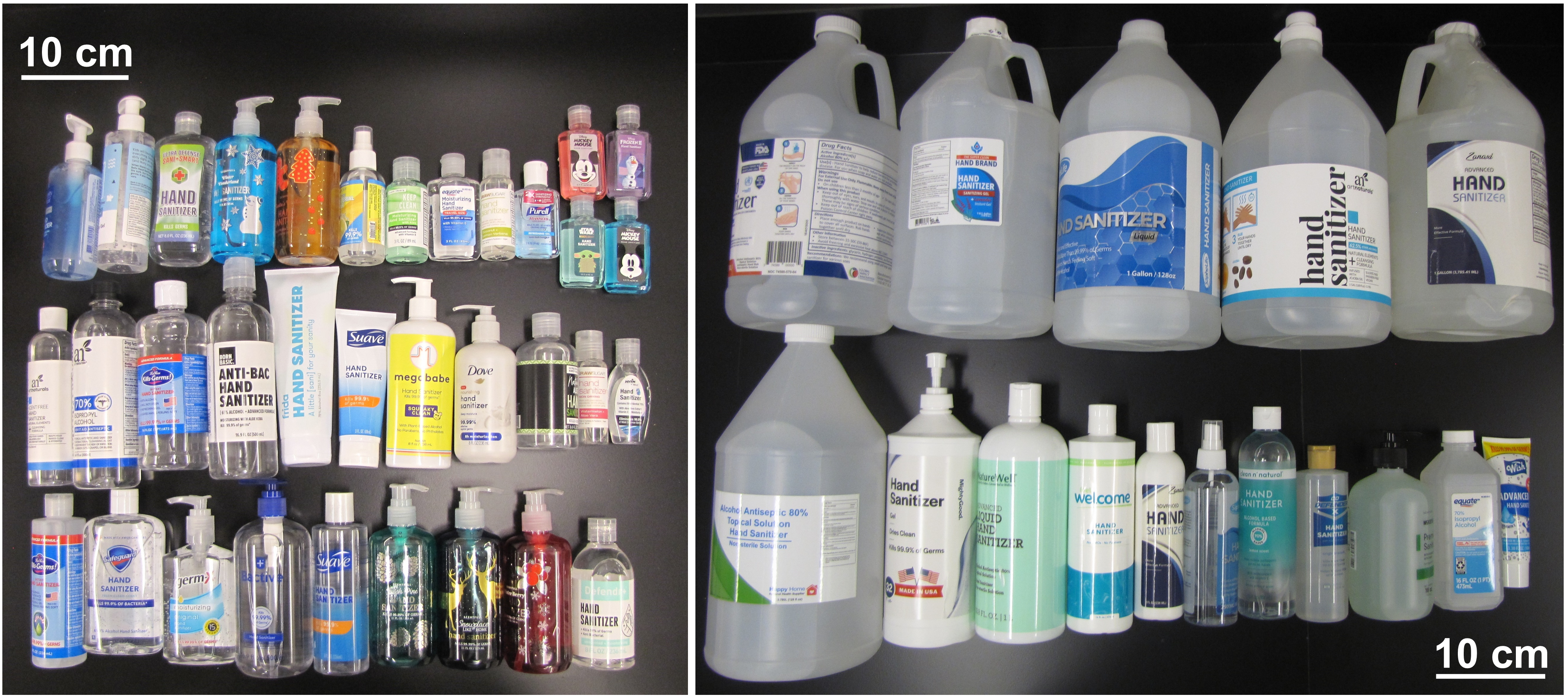 Images from commercial hand sanitizer products used in the study