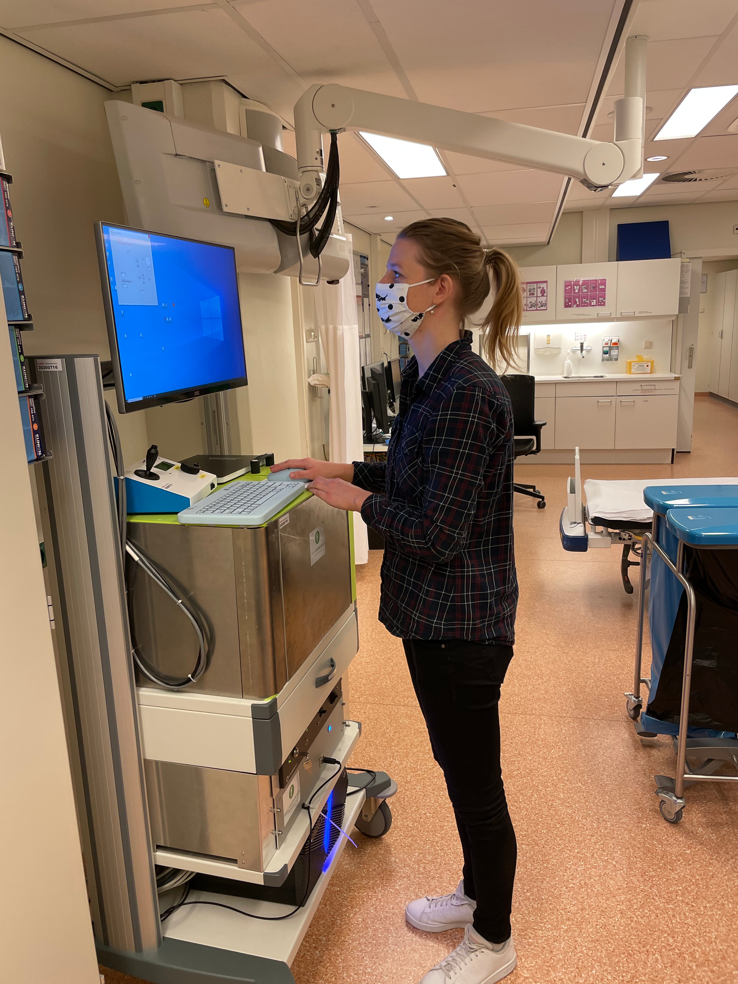 Colleague Laura working on the portable imaging setup.