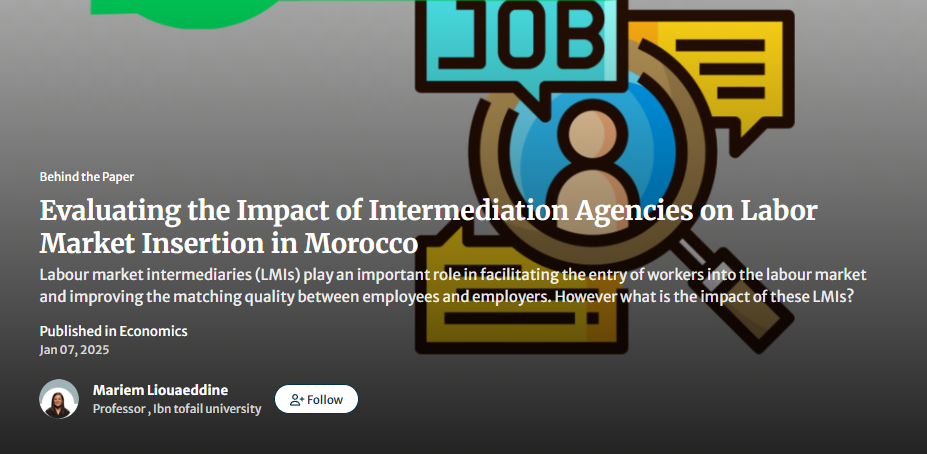 An infographic-style image representing job placement and labor market dynamics, accompanying an article on the role of intermediaries in Morocco.