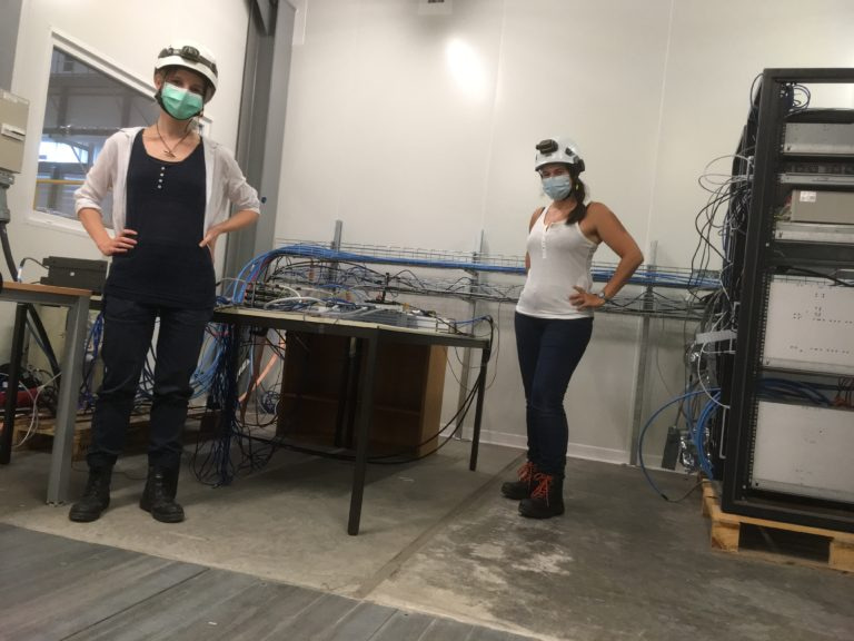 Claire Antel (left) and Lydia Brenner (right) in the lab of the FASER Experiment at CERN