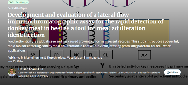 Development and evaluation of a lateral flow immunochromatographic assay for the rapid detection of donkey meat in beef as a tool for meat adulteration identification