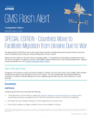 KPMG Global Mobility Services Flash Alert - 2022 - Special Edition - Countries Move to Facilitate Migration from Ukraine Due to War