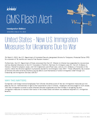 KPMG Global Mobility Services Flash Alert - 2022 - US - New US Immigration Measures for Ukrainians Due to War