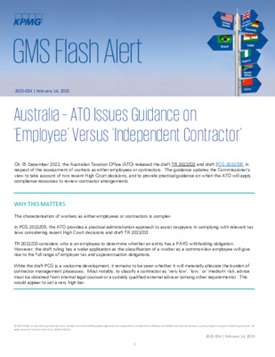 KPMG GMS Flash Alert - Australia - ATO Issues Guidance on Employee versus Independent Contractor