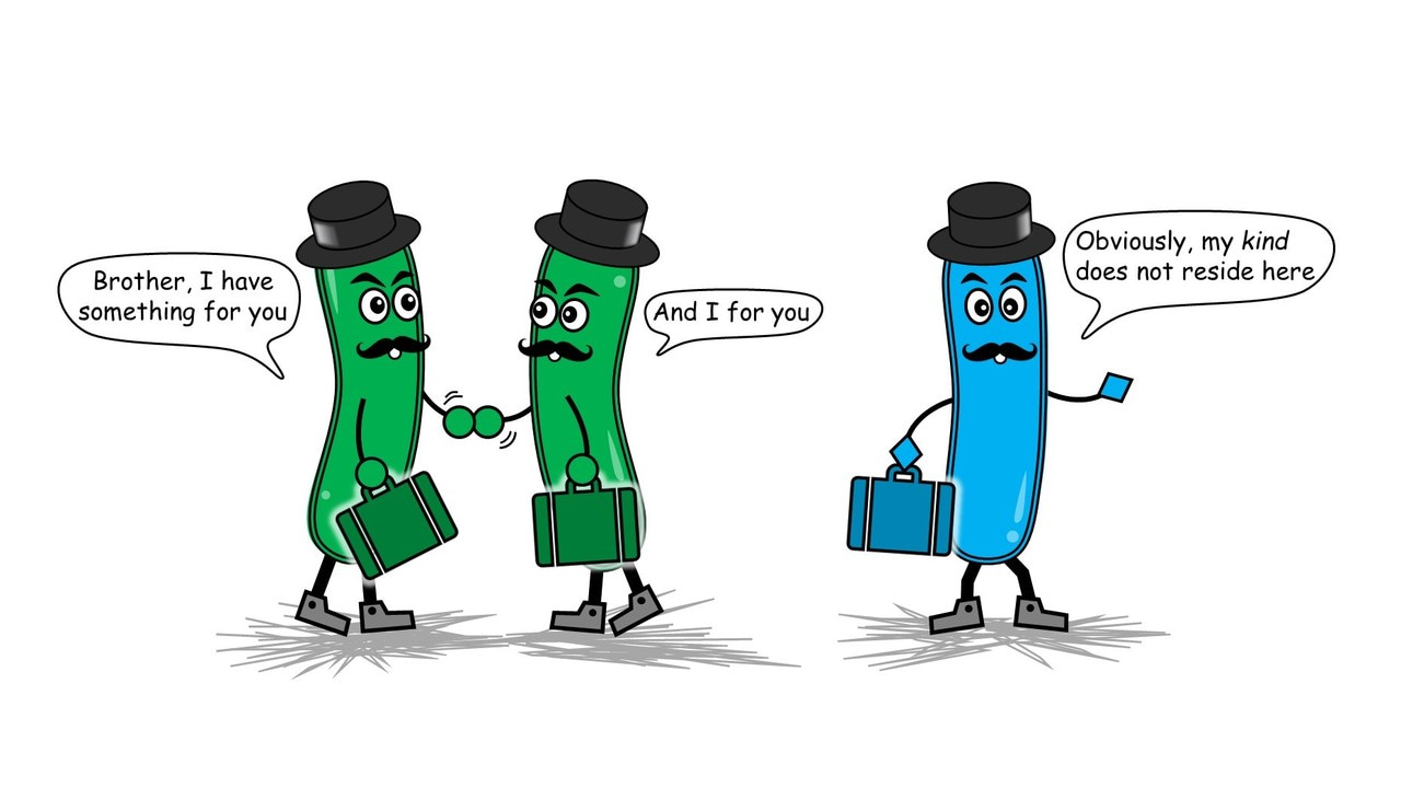 Microbial etiquette: Shake hands before trading goods