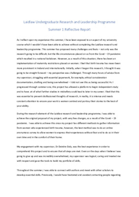 2020 Laidlaw Scholars - Sinéad McAteer - Reflective Report (Summer 1)