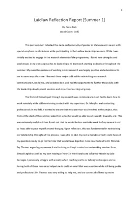 2020 Laidlaw Scholars - Ceola Daly - Reflective Report (Summer 1)