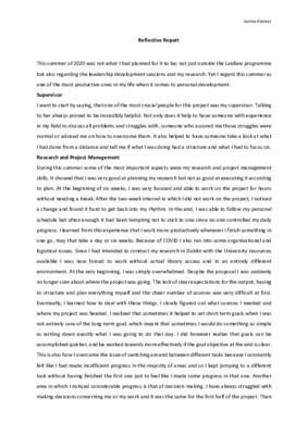 2020 Laidlaw Scholars - Janina Knörzer - Reflective Report (Summer 1)