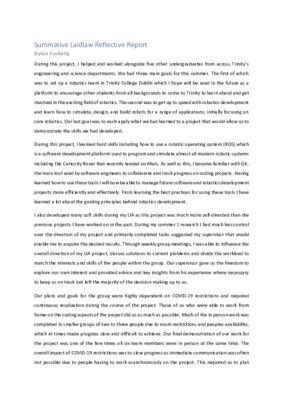 2020 Laidlaw Scholars - Dylan Cuskelly - Reflective Report (Summer 2)