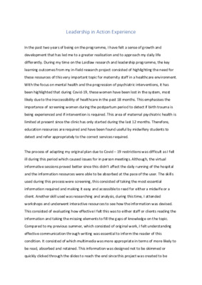 2020 Laidlaw Scholars - Sinéad McAteer- Reflective Report (Summer 2)