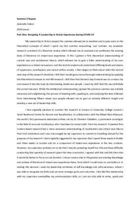 2020 Laidlaw Scholars - Gabrielle Fullam - Reflective Report (Summer 2)