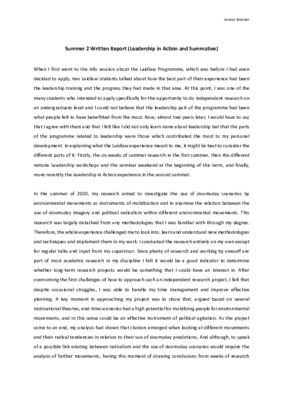 2020 Laidlaw Scholars - Janina Knörzer - Reflective Report (Summer 2)