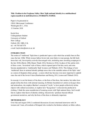 Fashion in the Ferghana Valley: How Tajik national identity in a multinational region manifests in individual dress